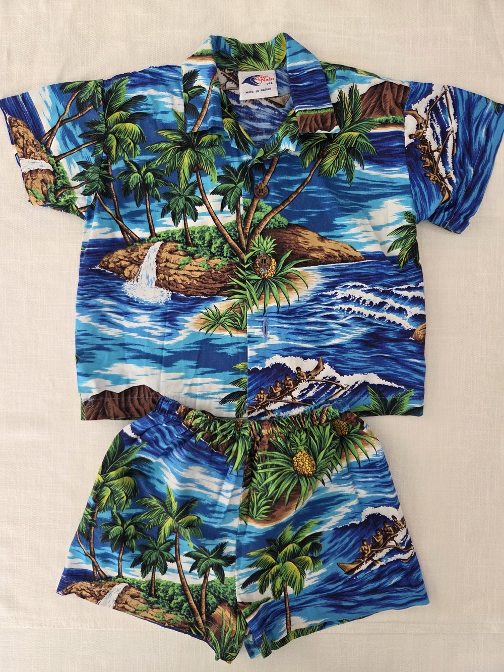 Blue Tropical Island Kids Pajama Set